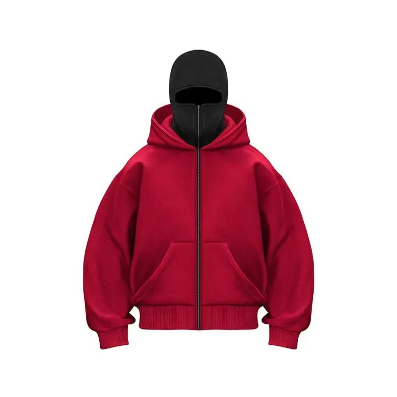 Men and women Y2K Gothic Harajuku winter new item double hooded sweatshirt men's hooded mask zipper sportswear — image 9