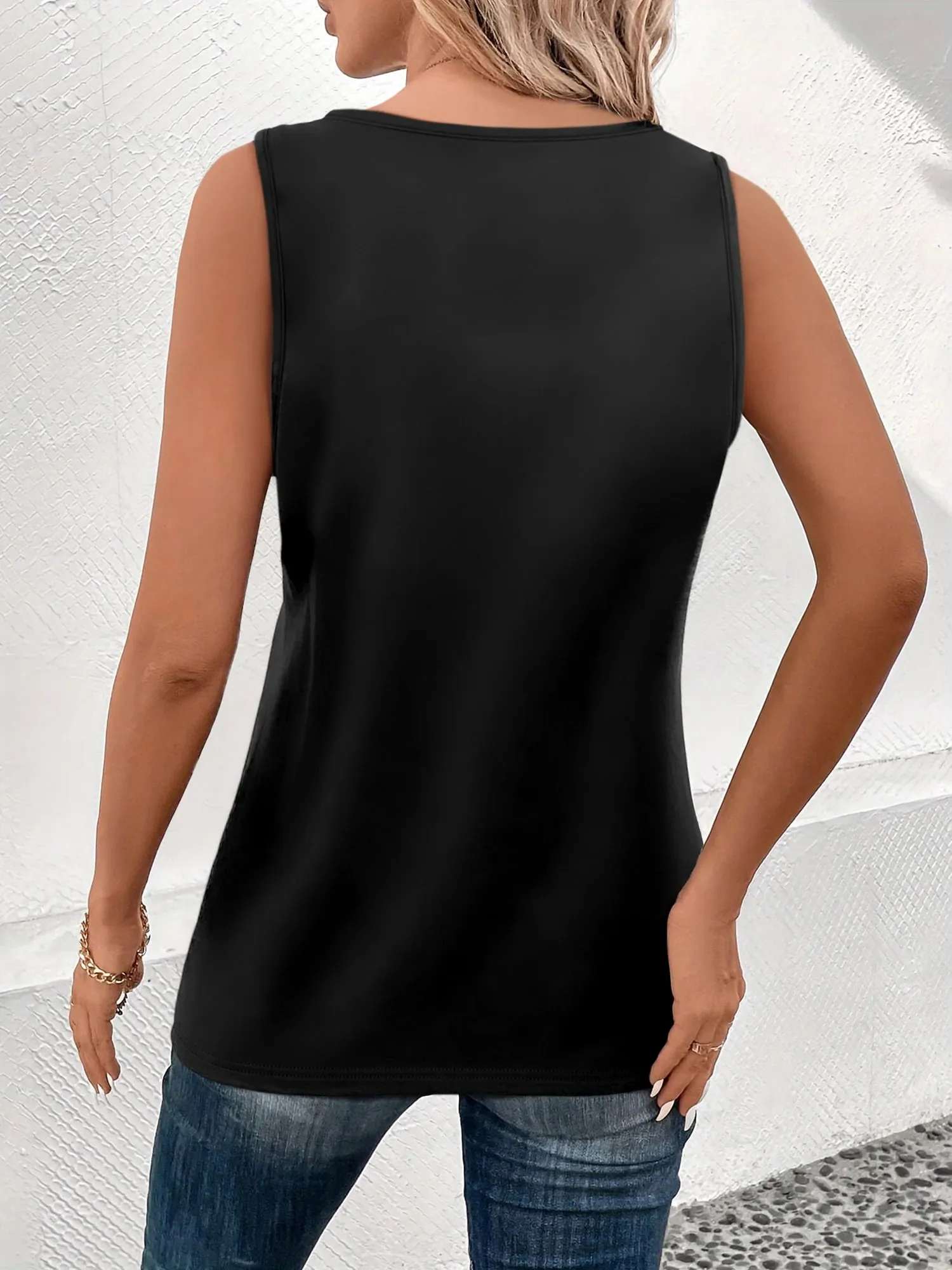 U Neck Sleeveless Henley Tank Top with Front Buttons Relaxed Fit Basic Cami for Women All Seasons Daily Wear — image 4