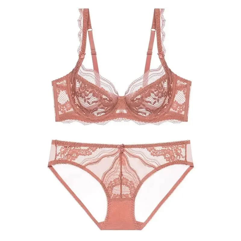 Fashion Ladies Ultra Thin Lace Lingerie Set Victorian Style Soft Underwire Push Up Gather Lift Unpadded Breathable Wear — image 5