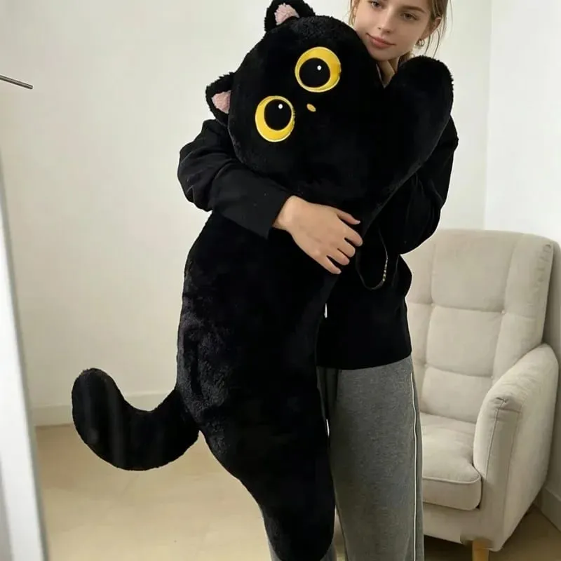 Black Cat Plush Long Pillow Bed Sleeping Pillow Dormitory Leg Clamp Cushion Sofa Stuffed Cat Doll Home Living Room Soft Pillow