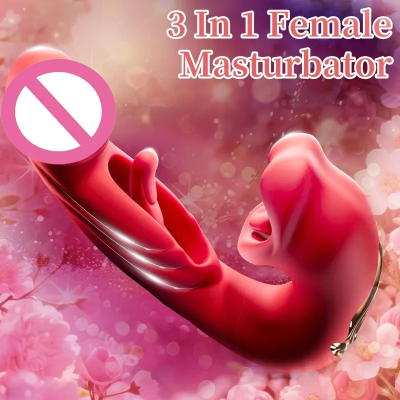 Four-in-One Female Vibrator with Clitoral G-Spot Stimulation Dual Motor Tongue Lick Massage 7 Modes of Slap 7 Modes of Vibration