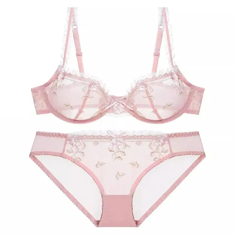 New Women Thin Slim Lace Underwear Set Push Up Gathering Sheer Plus Size Breathable Comfort Daily Intimates Bra Petite Elegance — image 2