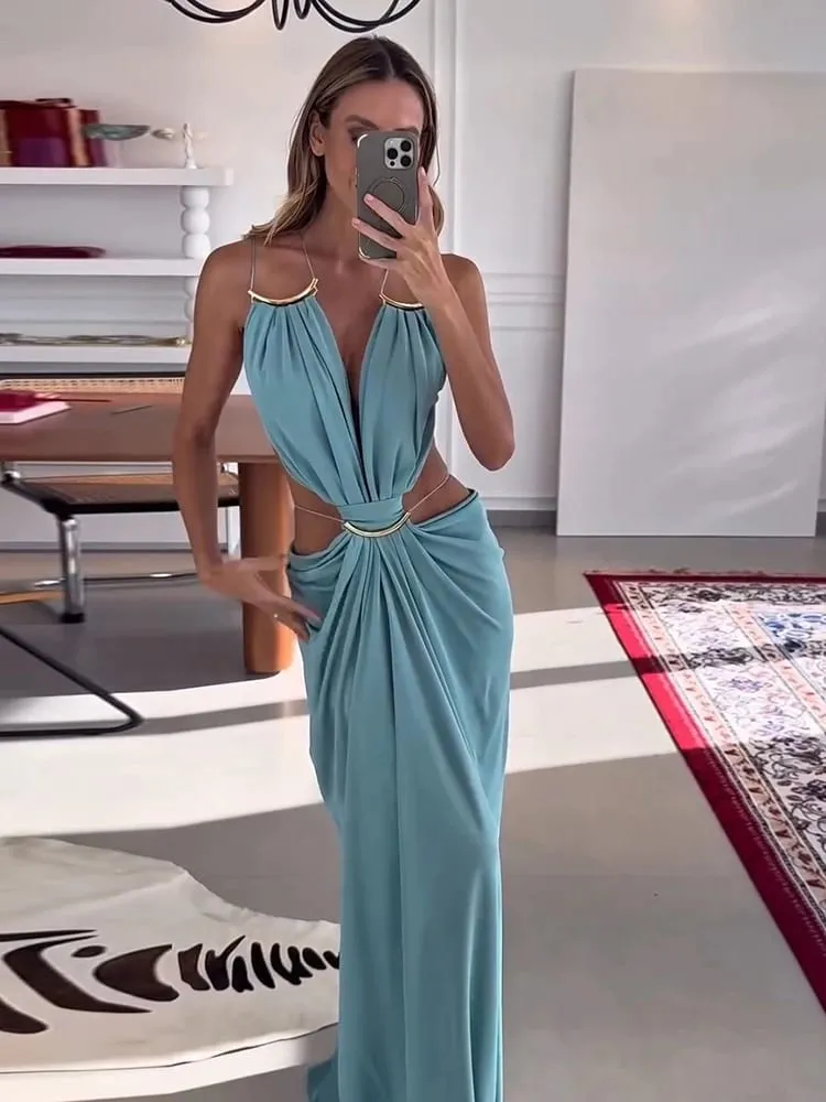 Sexy Women's Backless Dress Halter Sleeveless Waist Hollow Out Solid Female Dresses 2026 Summer Vacation Beach Fashion Lady Robe — image 4