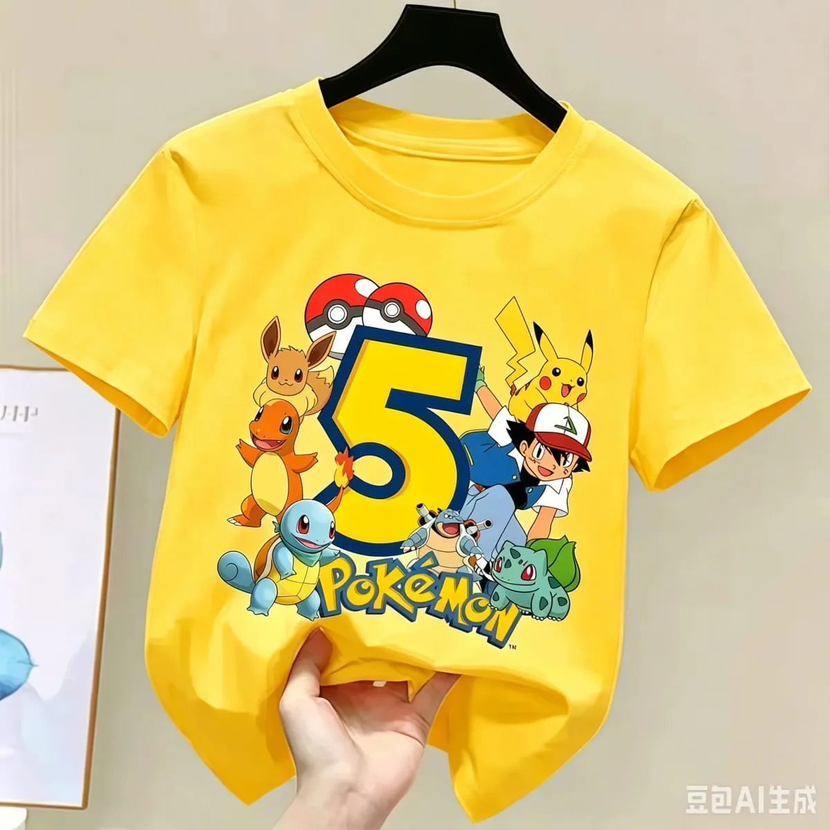 2026 Pikachu Kids Children T Shirts Birthday Number 1-9 Printed T Shirt Boys Girls Summer Short Sleeves Tops Children Clothing — image 4
