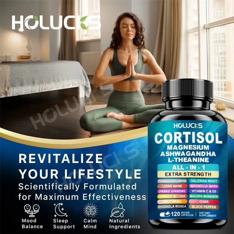 Advanced Cortisol Supplement with Vitamin D3 for Stress Management & Mood Anxiety Relief & Sleep Quality Overall Wellbeing