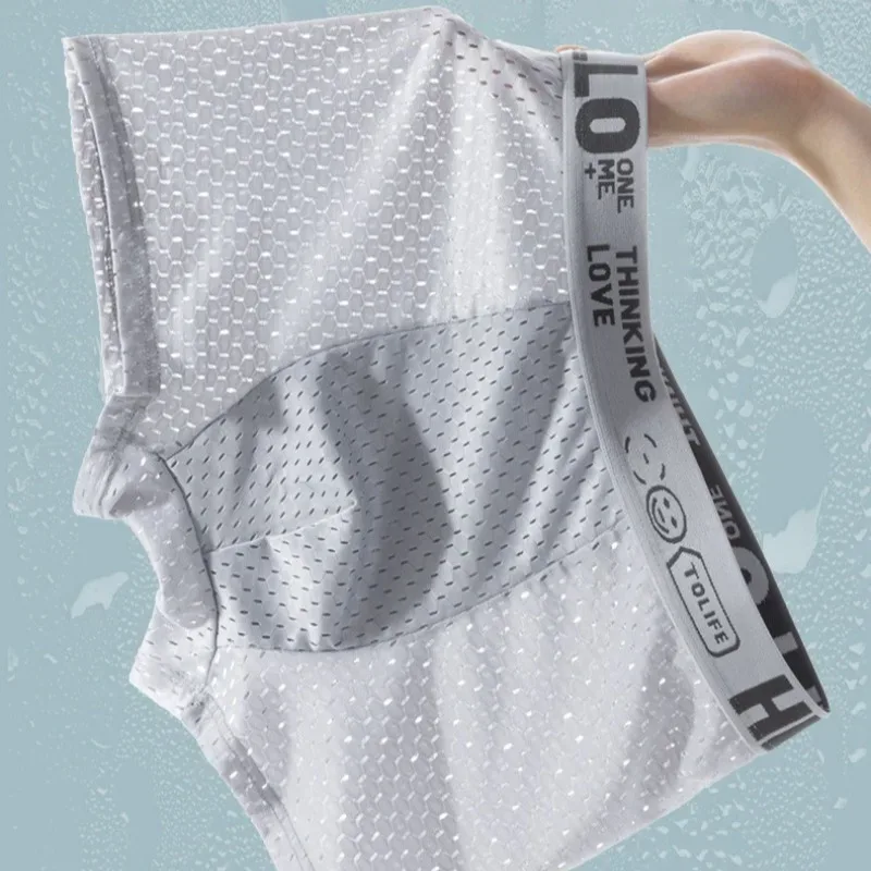 6 adet Mesh Buz Ipek Boks Şort erkek iç çamaşırı Nefes Alabilir Seksi Slim Fit ve Dikişsiz Düz Köşe Pantolon Büyük Boy — image 4