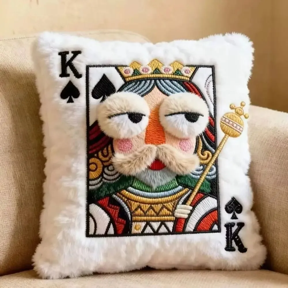 Patchwork Style Poker Card Cushion 3D Big Eyes High-Value Design Embroidered Pillow Card Game Theme Patchwork Pillow Gift Giving — image 3