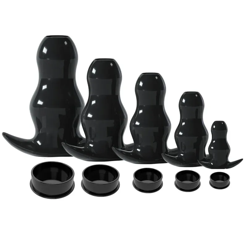 Purple TPE Hollow Tunnel Butt Plug Set - Graduated Open Anal Stretcher Plugs Flexible Sex Toy para sa Mga Lalaki at Babae — image 23