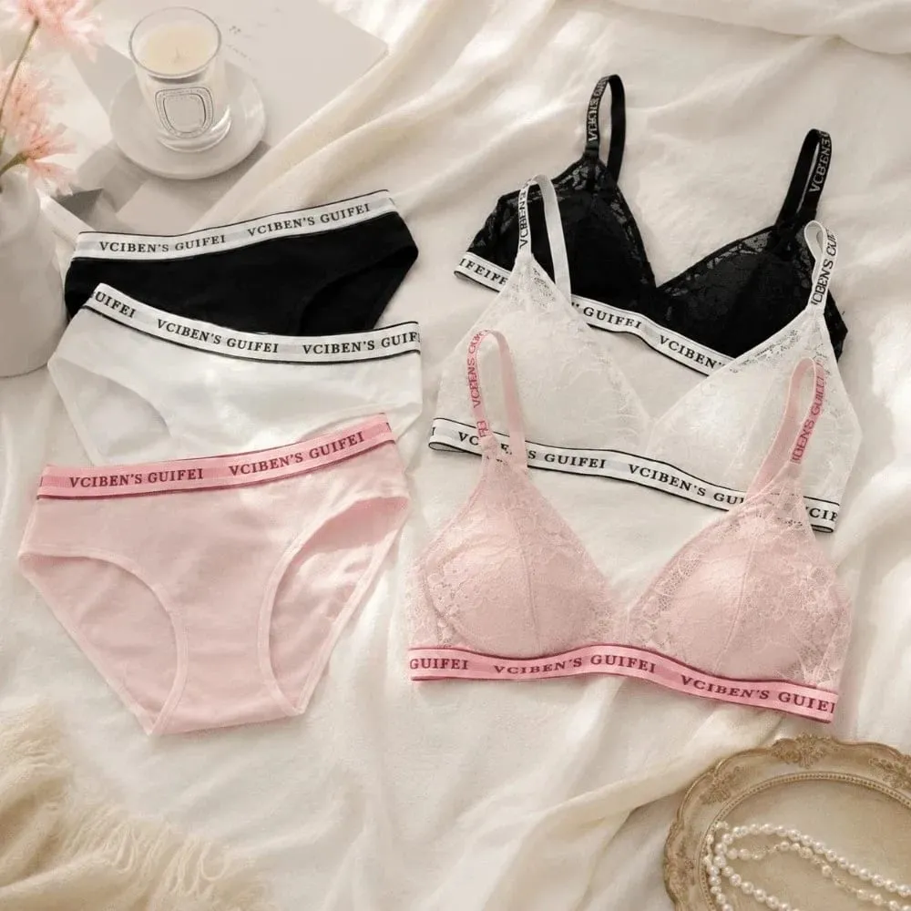 Bra Suit Letter Design Lingerie Set Lace Wireless Women Underwear Suit Deep V Color Blocking Bra Panties Set Women — image 2