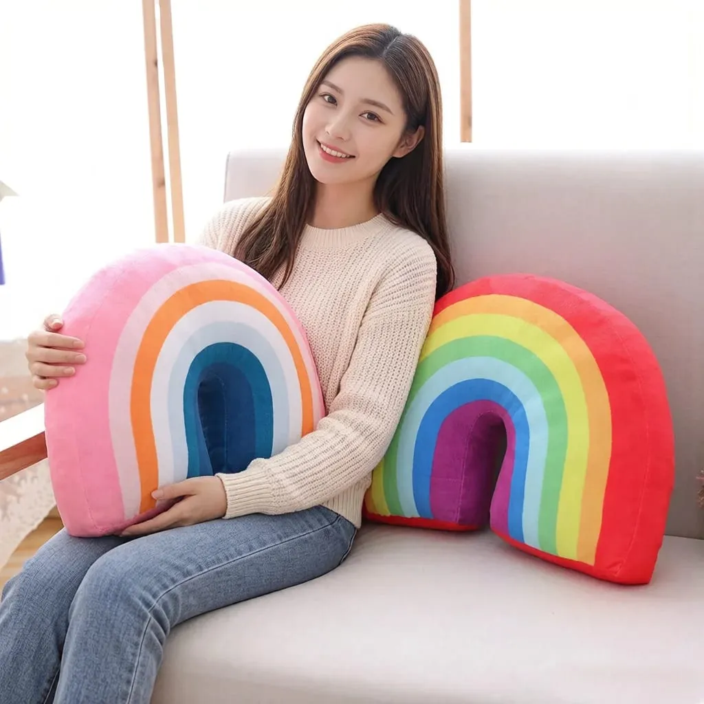 35x25cm Rainbow Plush Pillow Stuffed Red Pink Sky Cushion C Shape Head Support Pillow Home Decor Plushie Prop Gift — image 3