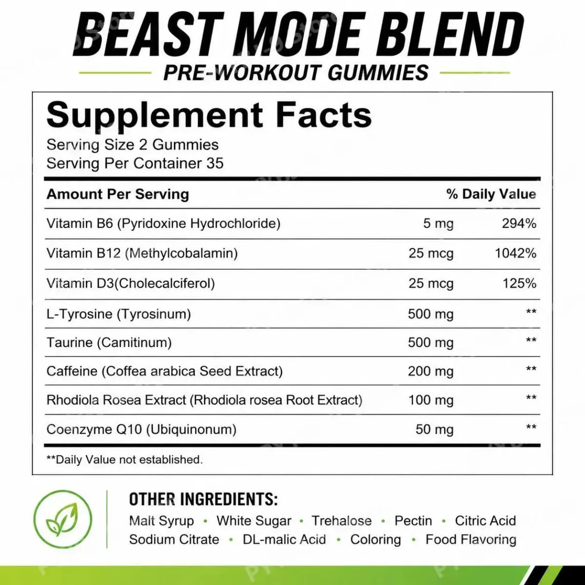 Pre Workout Energy Gummies with Caffeine Taurine Rhodiola Rosea CoQ10 & B Vitamins Supports Workout Focus Energy Strength 70 Ct — image 5