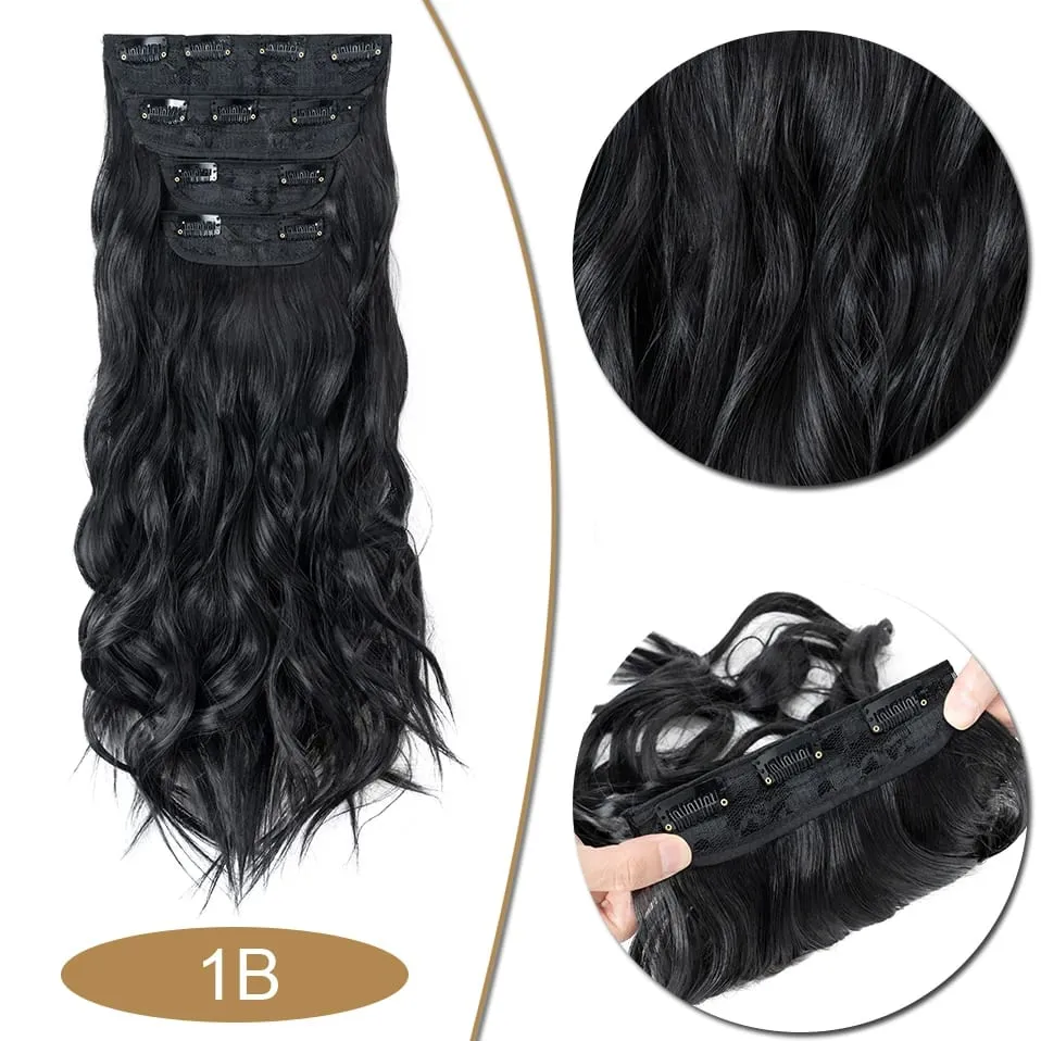 S-noilite Synthetic Hair 22inch Clips In Hair Extensions Long Wavy Clip In Hair Thick Double Weft 4Pcs/set Hairpieces For Women — image 8