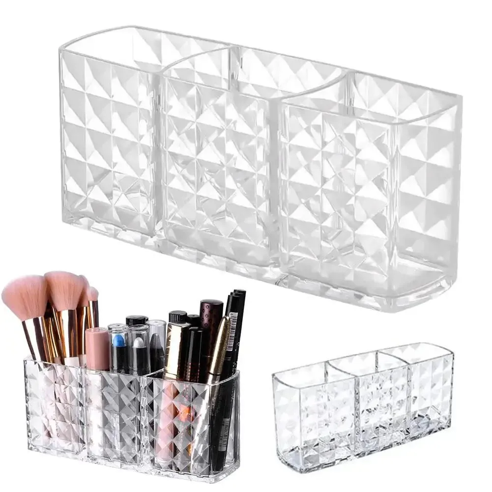 3 Slots Makeup Brush Holder Makeup Organizer Cosmetic Storage Box Lipstick Eyebrow Pencil Display Stand Acrylic Transparent Box — image 1