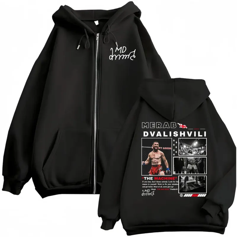 Merab Dvalishvili The Machine Zip Up Hoodies Men Women Harajuku Classic Retro Sweatshirt Jacket Coats High Quality Zipper Hooded — image 1