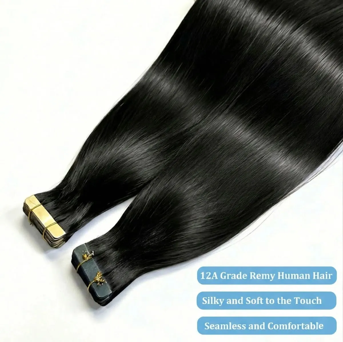22 24 Inch Tape In Hair Extensions Human Hair Seamless Invisible Natural 1B Black Color 21Pcs/Pack 50g Remy Straight Brazilian 100% Pure Human Hair For Women — image 3