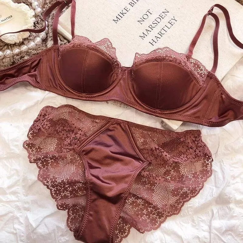Sexy French Half Cup Lace Bra Soft Underwire Small Breast Enhancer Anti Sag Beautiful Back Women Lingerie 32-38 Comfort All Day — image 3