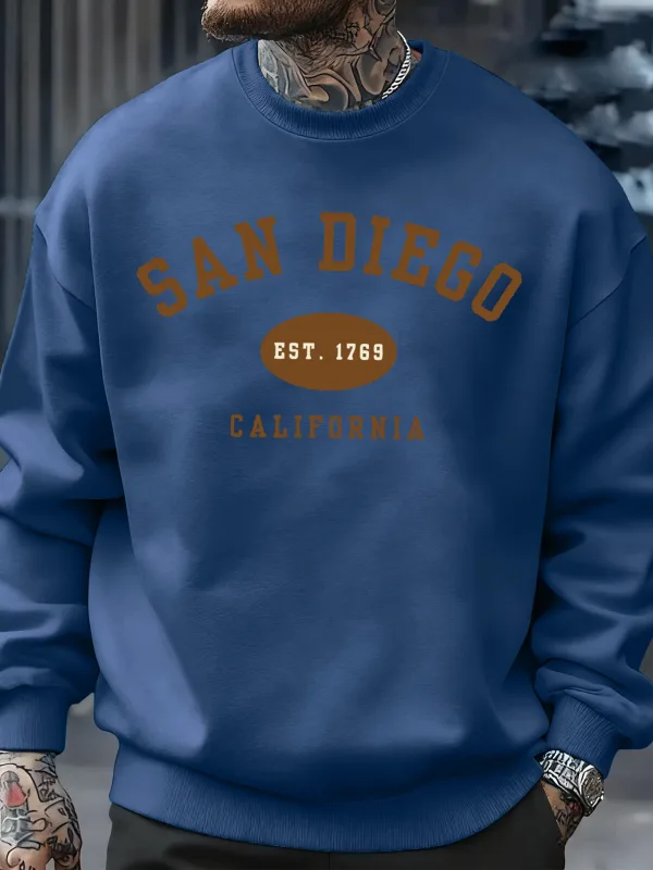 San Diego California Letter Printed Men Pullover Sweatshirts Soft Fleece Sweatshirt Crewneck Casual Clothes Oversized Streetwear — image 17