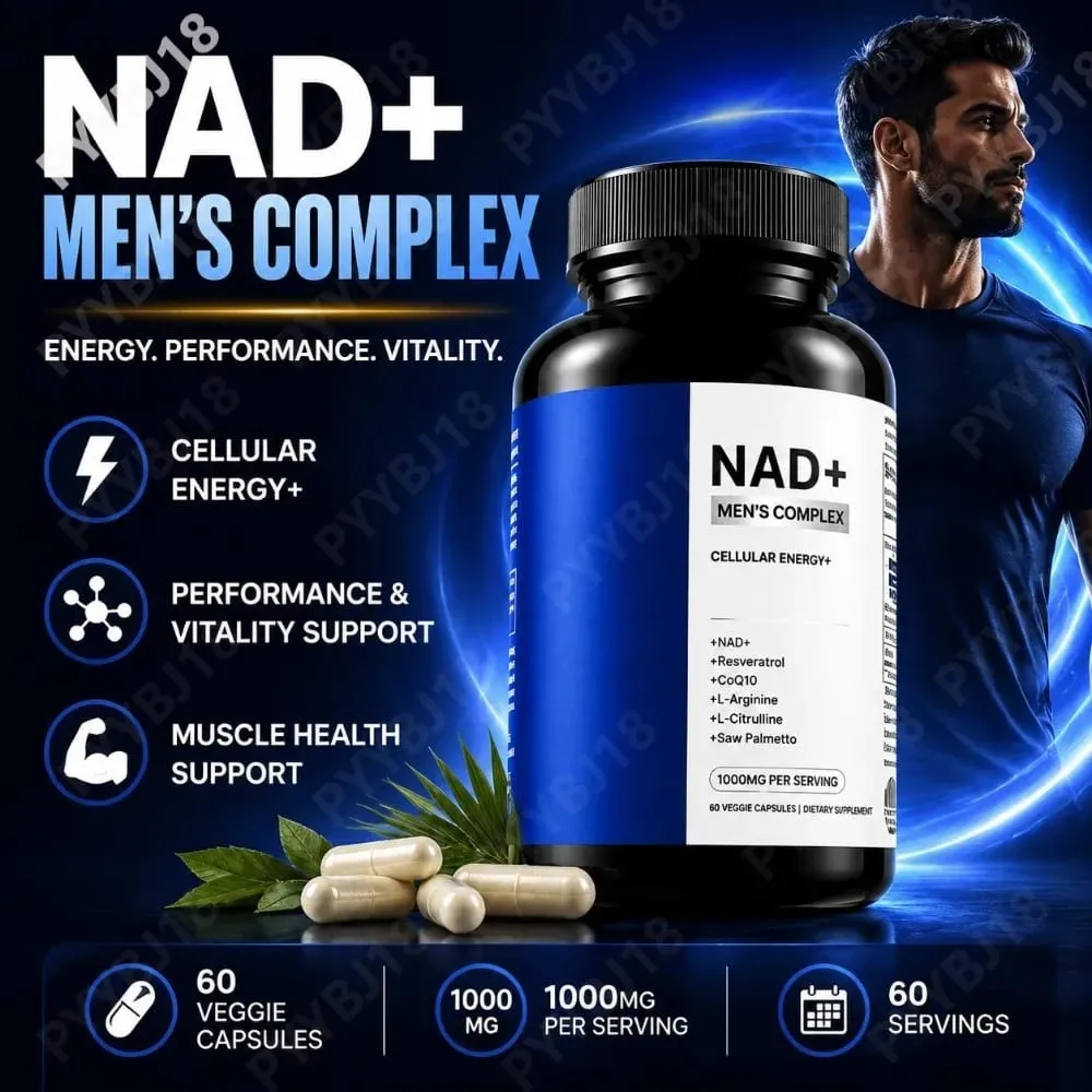 NAD+ Men's Complex Capsules 1000mg with CoQ10 Resveratrol Cellular Energy & Vitality Supplement Supports Muscle Health 60 Count — image 1