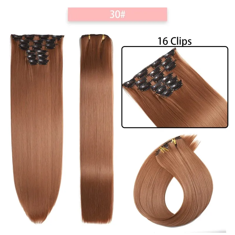 6-Piece Set 24-Inch Synthetic Clip-On Hair Extensions Straight Hair Removable Lightweight Synthetic Wig Women's Exclusive — image 11