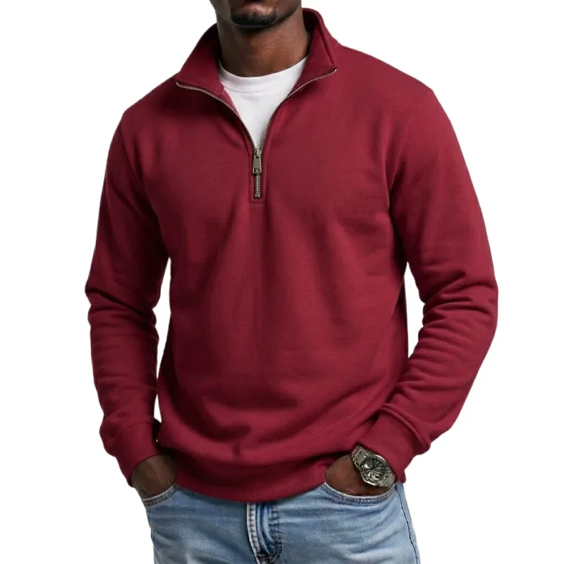 Mens Outdoor Quarter Zip Sweatshirts Casual Half Zip Pullover Hoodies Solid Color Spring Autumn Tops for Gym and Daily Tops