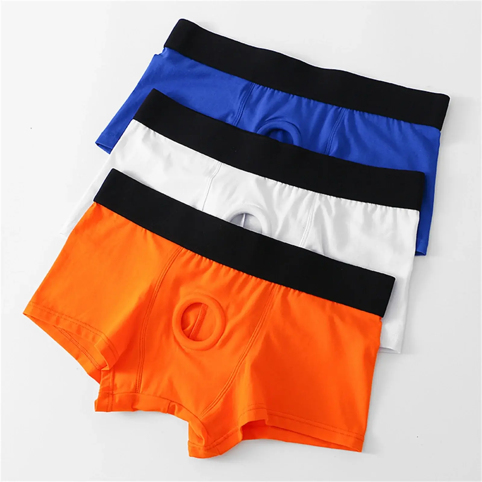 Men's Boxers Front Hole Pouch Underwear Silicone Cockring Sexy Boxershorts Malapad na Waistband Cotton Underpants Hollow Out Lingerie — image 13