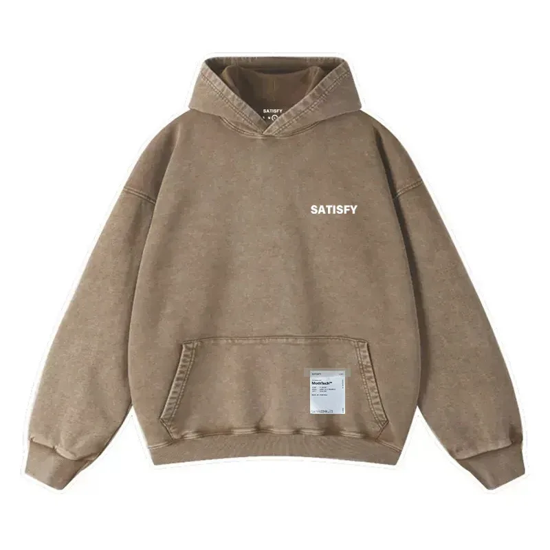 Elf-Adhesive SATISFY Flocking Print Hoodie Sweatshirt Jacket Street Style Loose Fit Long Sleeve for Young Men And Women — image 13