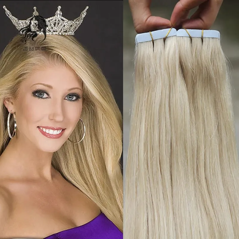 Tape In Straight Human Hair Extensions Remy Virgin Hair Adhesive Extensions Skin Weft #60 Blonde 24 26 28 30INCH Hair For Women — image 2