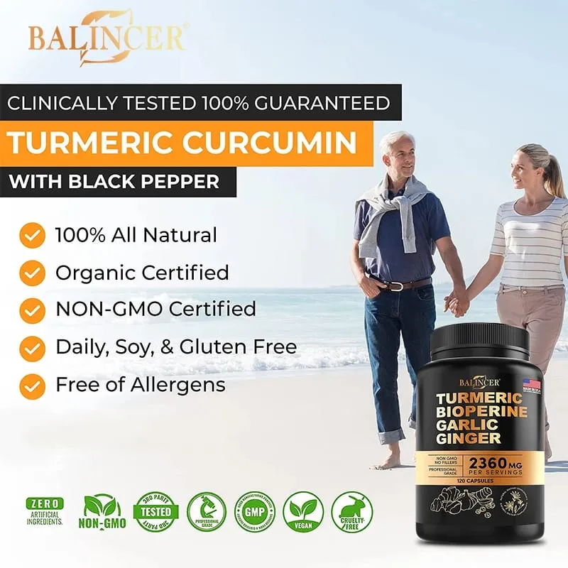 Turmeric Curcumin Capsules - Ginger Garlic & Black Pepper Natural Antioxidant for Joint Mobility Digestive & Immune Wellness — image 6