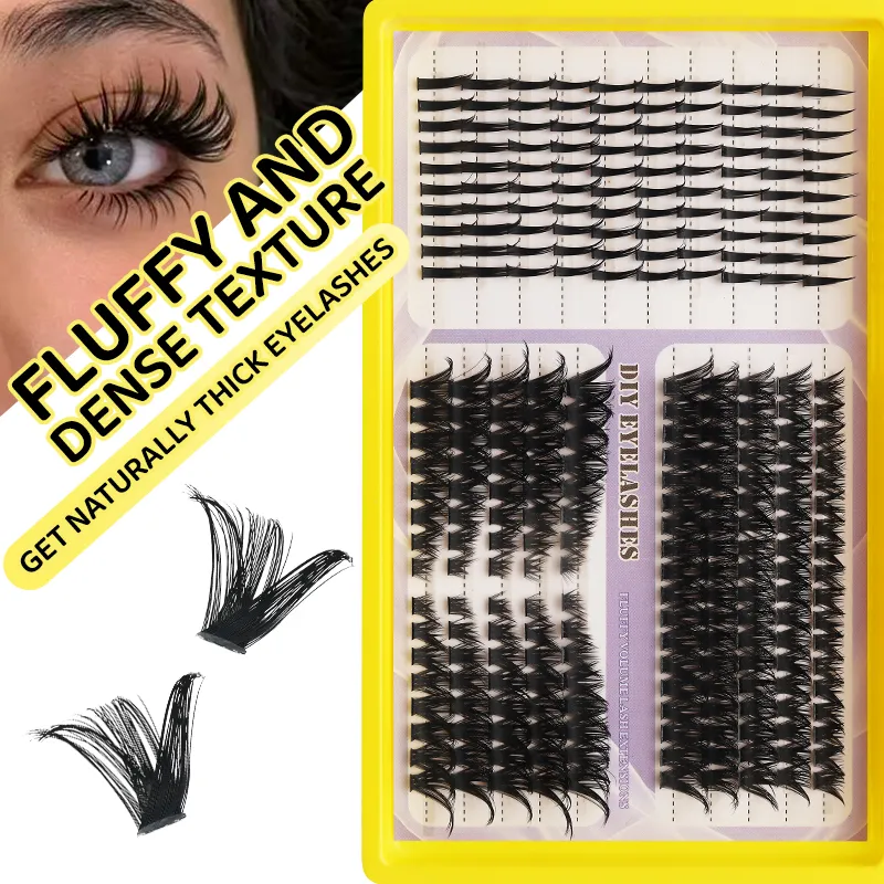 Fluffy Mixed DIY Cluster Lash Extensions 20 Rows Volume Individual Lashes Dramatic D Curl Thick Cluster Eyelashes