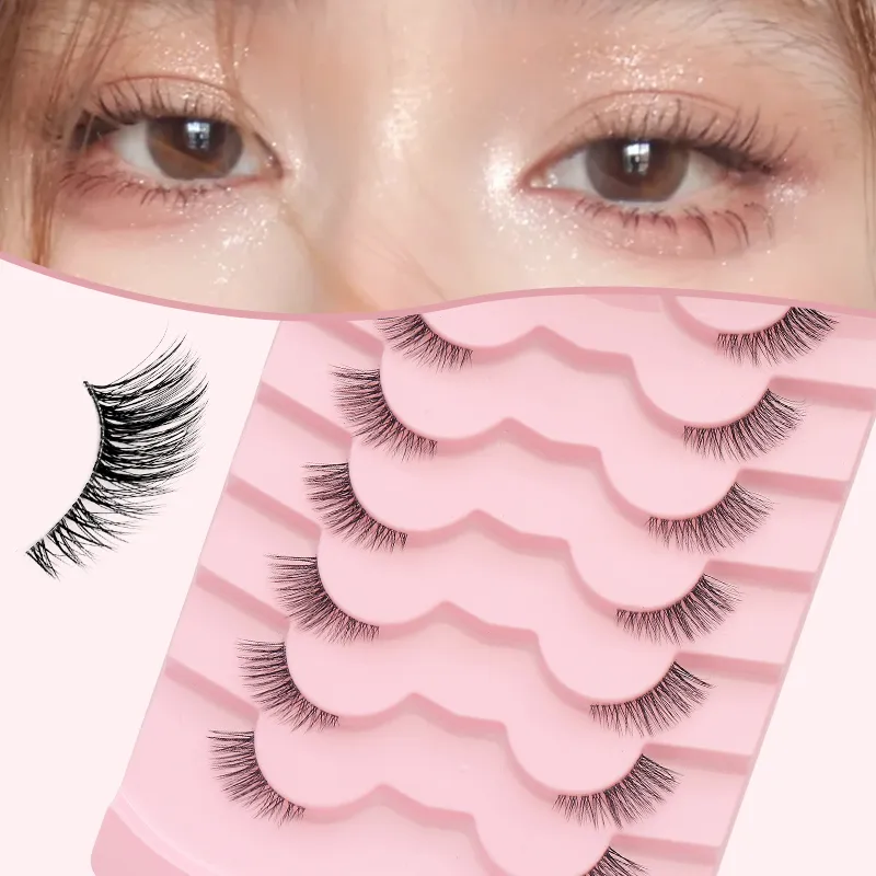 7 Pairs Natural Lashes Wispy Half Clear Band Strip Lashes False Eyelashes Soft Fluffy Lightweight Eye Lashes Makeup — image 2