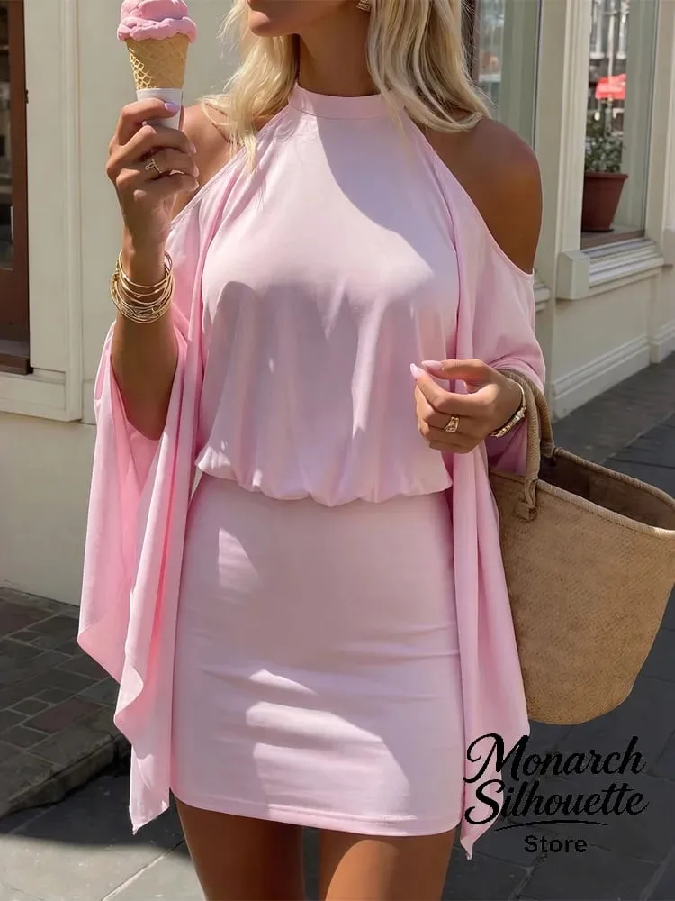 Backless Batwing Sleeves Short Dress Sexy Women Solid Off Shoulder Hip Hugging Pleated Dresses 2026 Spring Lady Party Vestidos — image 6