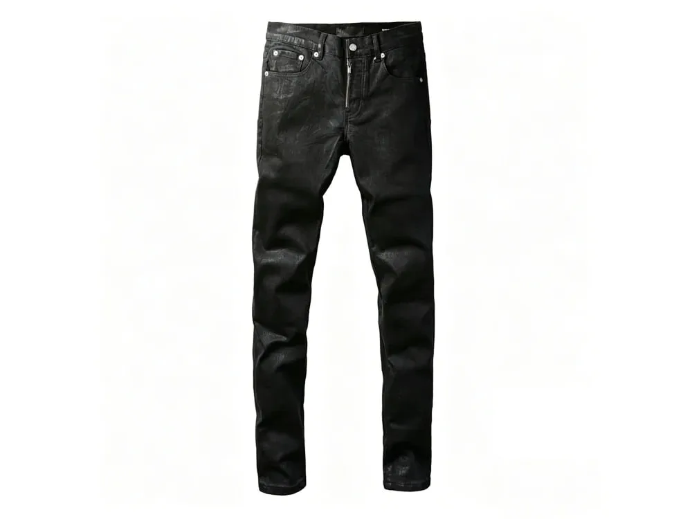 Men's Black Coated Slim Tapered Jeans Washed Distressed Design Button Fly High Street Style — image 8