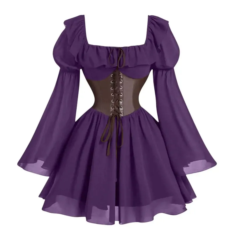 Renaissance Period Medieval New Long Sleeved Women's Bubble Sleeve Dress Halloween Fashion Retro New Party Waist Cinched Skirt — image 10