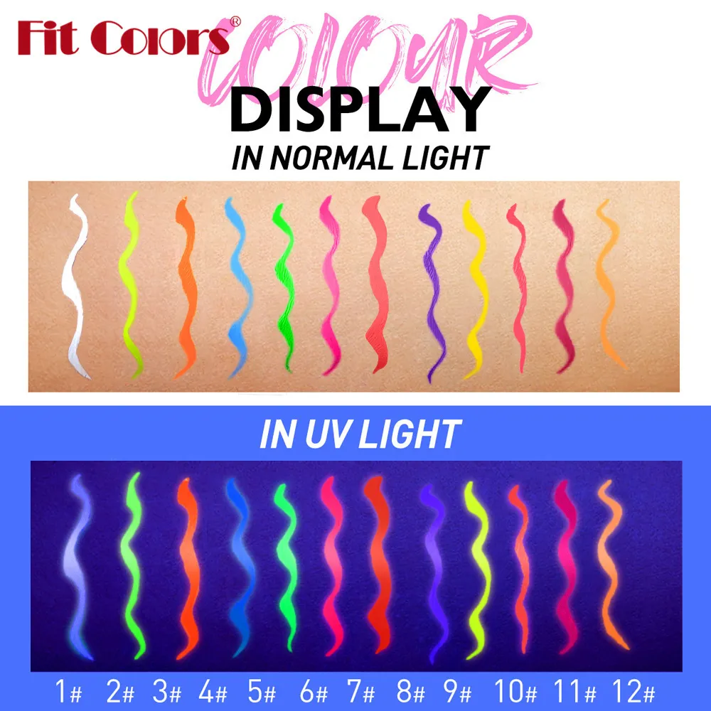 12-color UV Fluorescent Eyeliner Pen Neon UV Reactive Liquid Eyeliner Waterproof Long Lasting Matte Colorful Eye Liner Makeup
