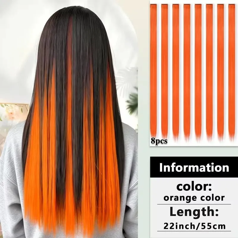 22Inch Synthetic 8pcs Long Straight Clip-In Hair Extension Highlights Multi-Color Rainbow Hairpiece for Women Daily Praty Use — image 11