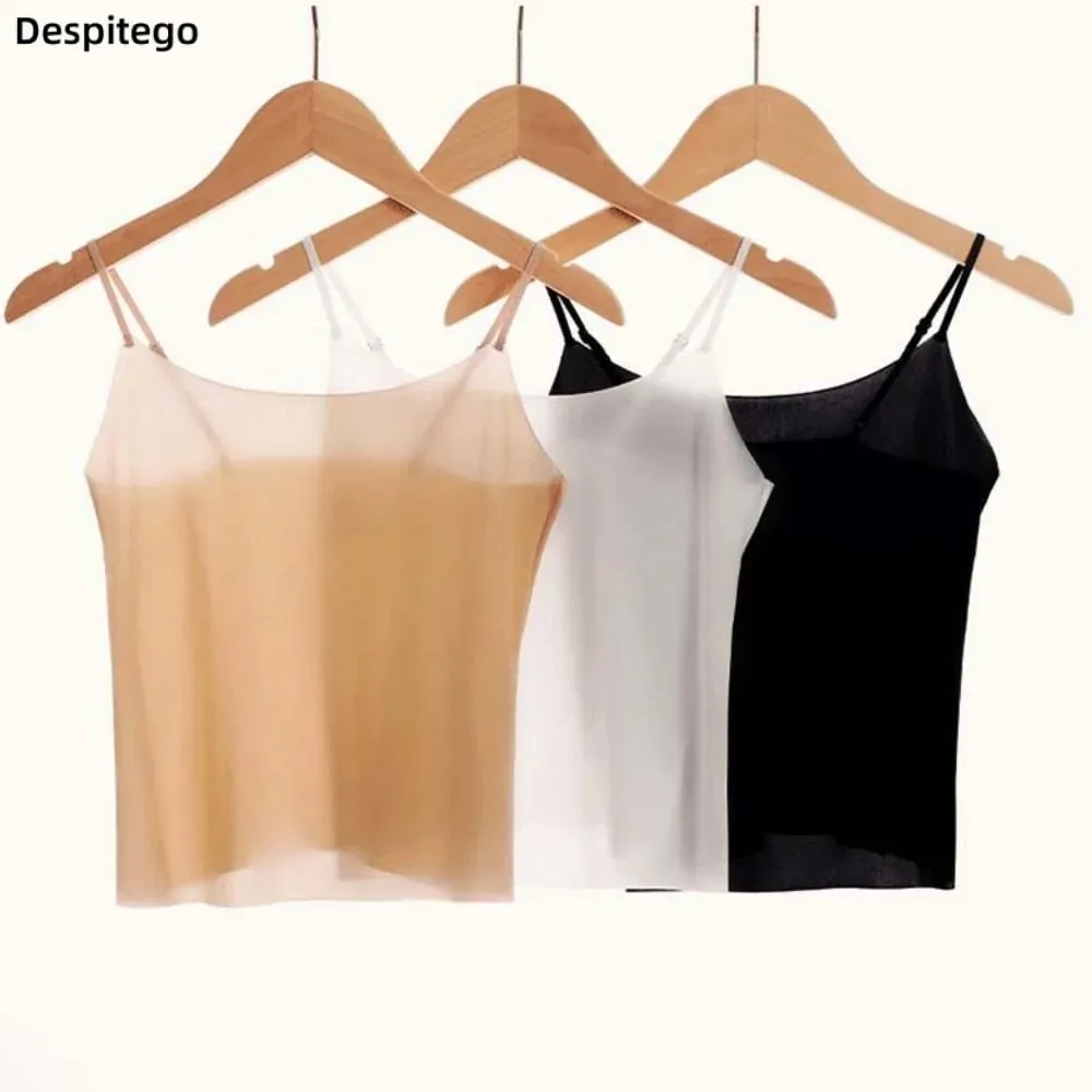 Thin Ice Silk Traceless Sling Tank Top Bralette Crop Tops Strap Skinny Vest Tops Solid Color Slim Fit Sleeveless Camisole Women — image 2
