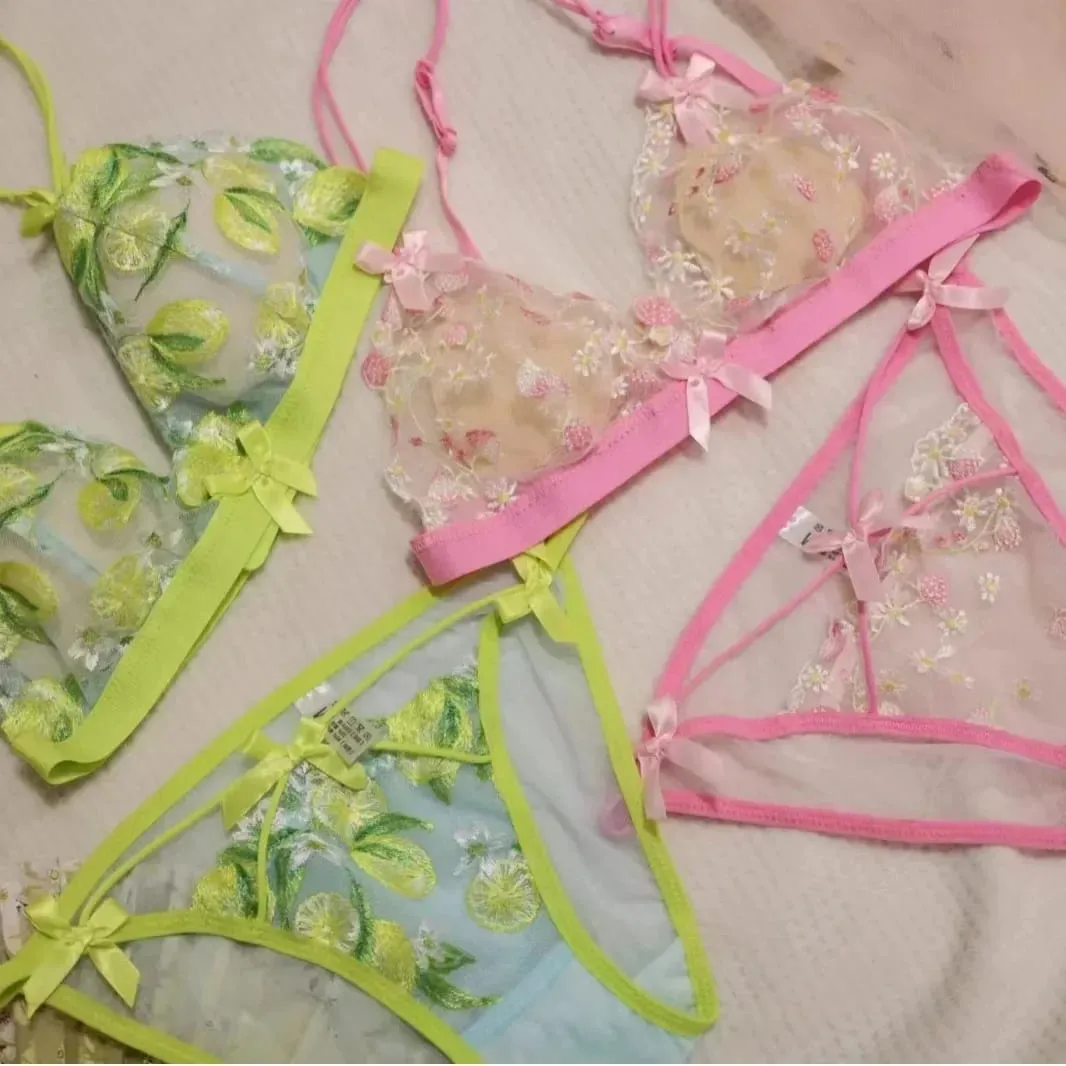 Sexy krajkový Bralette Set pro ženy Triangle Cup Wireless Pohodlné spodní prádlo — image 4