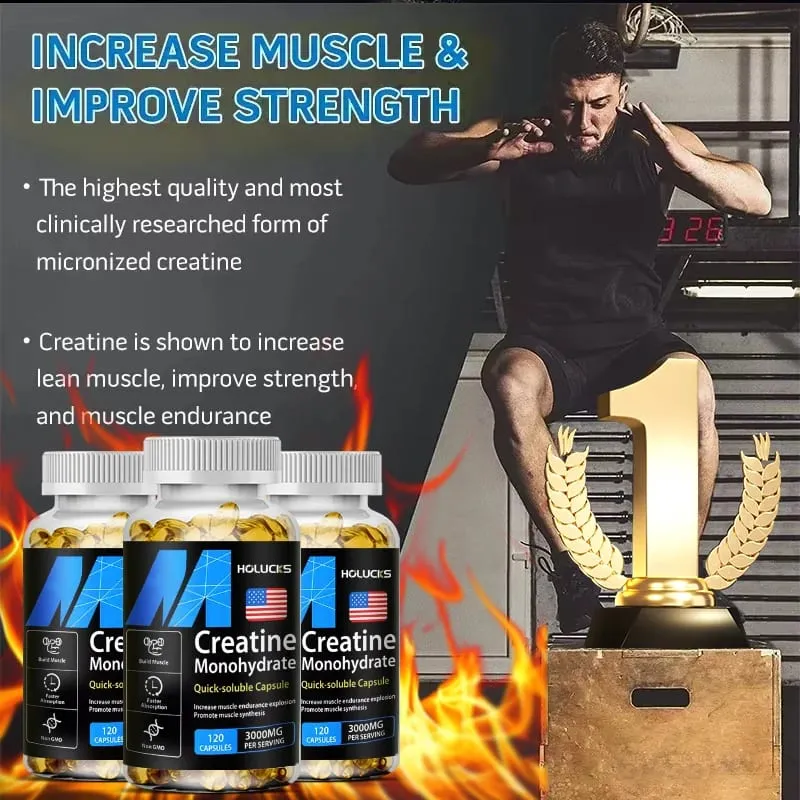 Buy 2 Get 2 Free! Pure Creatine Monohydrate Capsules Support Muscle Growth Strength & Performance Enhances Cognitive Function — image 6