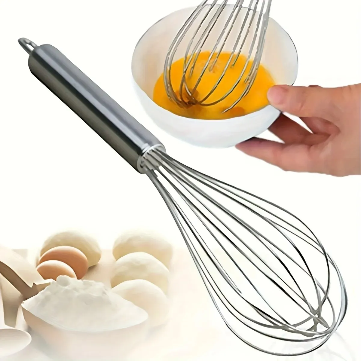 1Pc Stainless Steel Manual Whisk Modern Simple Baking Utensil Durable Rust Resistant Easy To Whip Eggs Cream Batter Easy Clean For Home Kitchen Baking For Baking Enthusiasts Homemade Cake Dessert Cooking Stirring Gadget — image 2