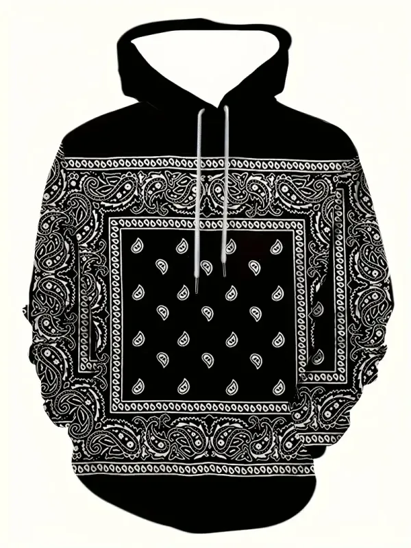 Creative Cashew Pattern Printed Hoodie Cool Men's Hoodie Men's Casual Flat Design Hoodie Paired With Kangaroo Pocket Streetwear — image 11