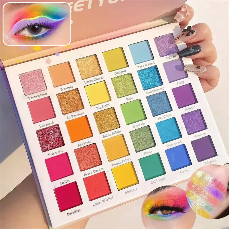 30 Color Eye Shadow Palette Rainbow Coral Pearl Glitter Matte Sequins Shimmer High Pigment Eye Shadow Party ＆ Dance Show Makeup