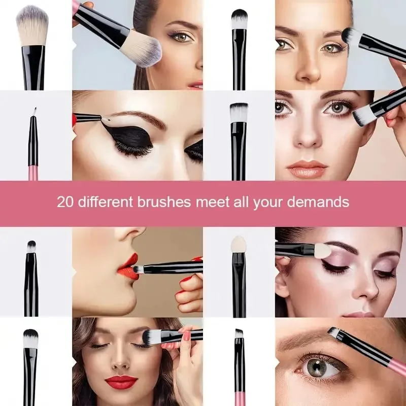 20pcs Makeup Brush Set Soft Fluffy Cosmetic Foundation Powder Eyeshadow Kabuki Blending Make Up Brush Beauty Tool Makeup Sponge