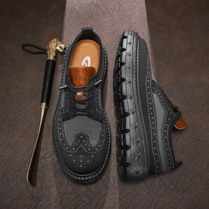 Men's Brogue Knit Oxford Sneakers Breathable Lightweight Casual Dress Walking Shoes Soft Cushion Non Slip Platform Fashion Sne — image 2