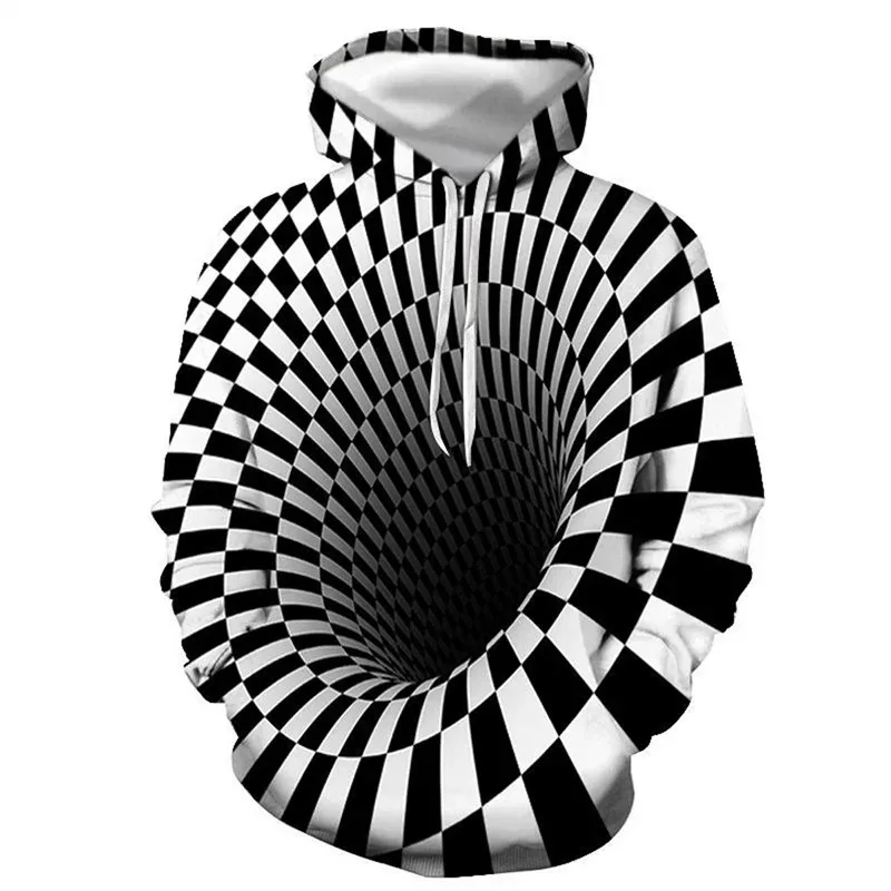 Men's Black And White Vertigo Hooded Sweatshirt 3D Printed Pattern Street Pullover Long Sleeved Sportswear For All Seasons Men — image 4