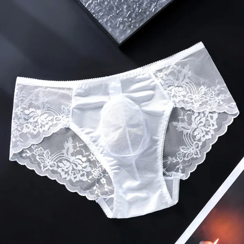 Pánské krajkové kalhotky bezešvé ledové hedvábné kalhotky spodní prádlo 3D vyboulený váček s nízkým pasem gay kalhotky — image 6
