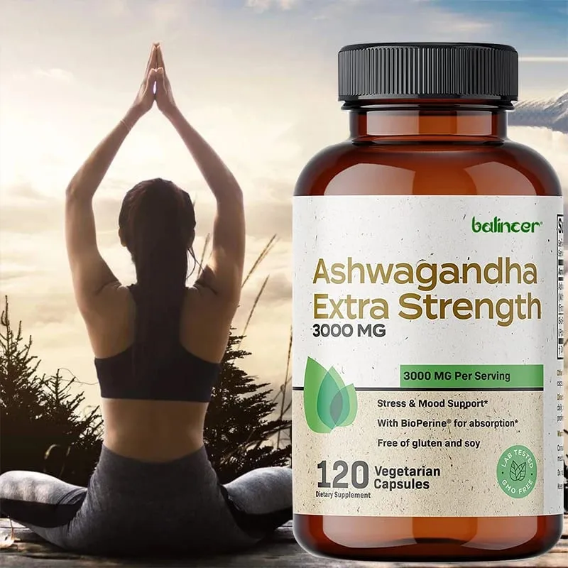 Natürliche Ashwagandha-Stress- und Stimmungslinderung, pflanzliche vegetarische KSM-66-Kapseln, Anti-Angst-Stresslinderung, Gehirngesundheit — image 1