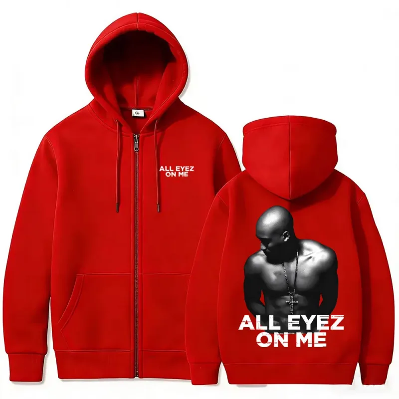 Rapper Tupac 2pac All Eyez on Me Cross Zipper Hoodie Men Women Hip Hop Fashion Zip Up Hoodies Men's Casual Oversized Streetwear — image 4