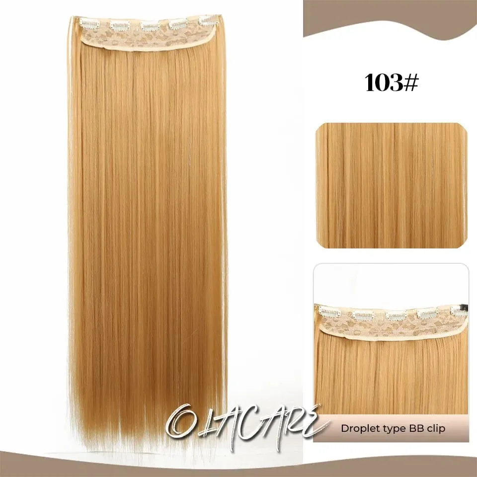 Synthetic Wig 5 Clip One Piece Invisible Hair Extensions Long Straight 24Inch Heat Resistant Hairpiece for Women