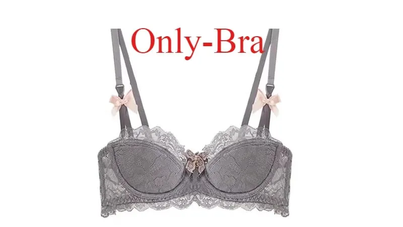 French Pure Desire Bralette Small Bust AB Cup Push Up Wireless Lace Bra for Chubby Girl Bow Design Thin Fold Comfort Plus Size — image 11