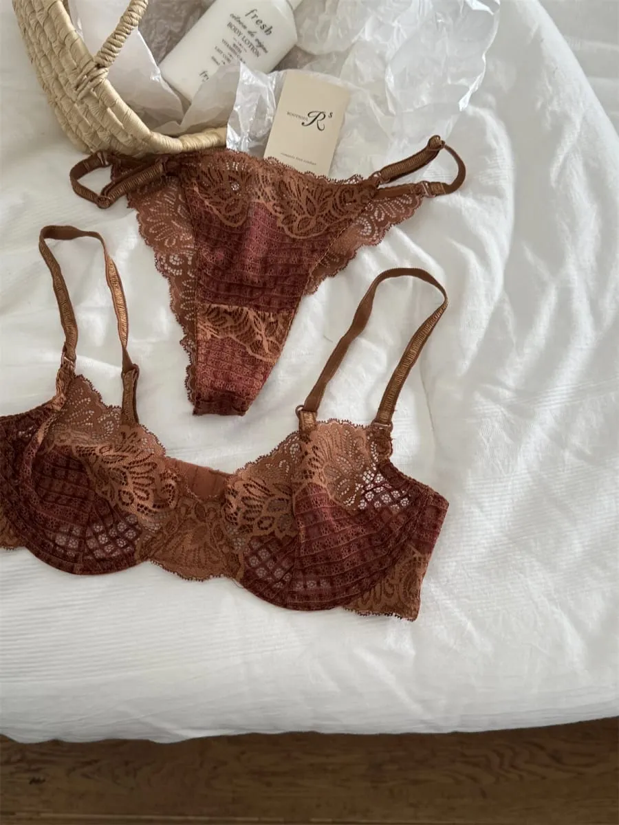 Bra lattice embroidery mesh underwear women small fresh top lingerie with panties support large breasts show small bra set — image 7